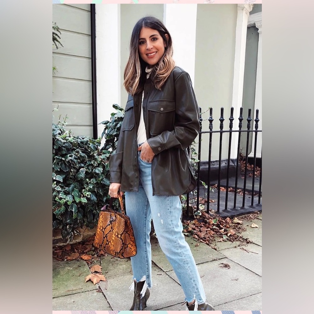 Topshop Black Vegan Leather Oversized Button Down Shirt Small